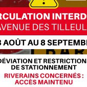 Circulation interdite avenue des Tilleuls – du 18 août au 8 septembre 2025